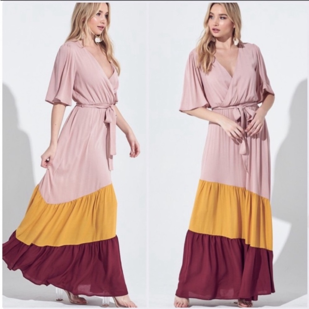 COLOR BLOCK SIDE CHEVRON LIGHTWEIGHT MAXIDRESS